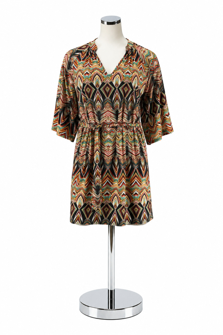 Viereck Plus Size 1X Geometric Print Kimono Sleeve Tunic Dress